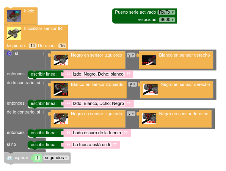 comprobar sensor ir blockly
